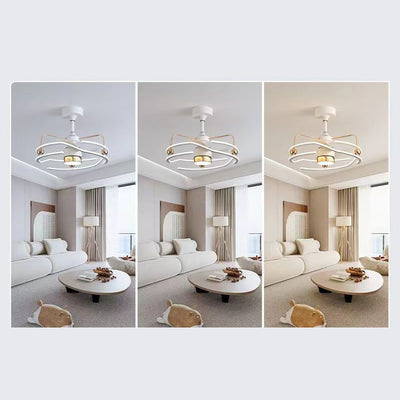 Contemporary Nordic Iron Aluminum Acrylic Round Tornado LED Downrods Ceiling Fan Light For Bedroom