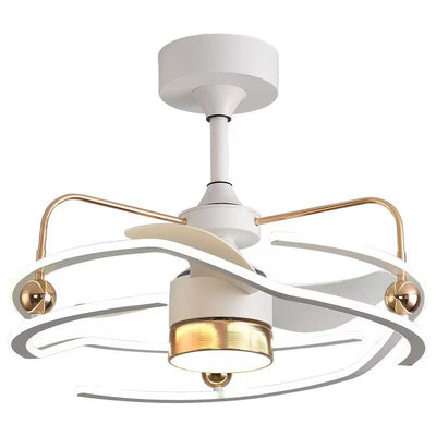 Contemporary Nordic Iron Aluminum Acrylic Round Tornado LED Downrods Ceiling Fan Light For Bedroom