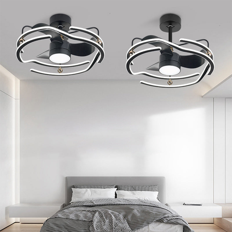 Contemporary Nordic Iron Aluminum Acrylic Round Tornado LED Downrods Ceiling Fan Light For Bedroom