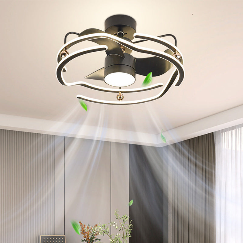 Contemporary Nordic Iron Aluminum Acrylic Round Tornado LED Downrods Ceiling Fan Light For Bedroom