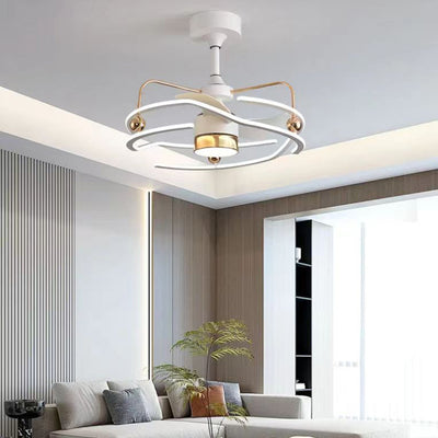 Contemporary Nordic Iron Aluminum Acrylic Round Tornado LED Downrods Ceiling Fan Light For Bedroom