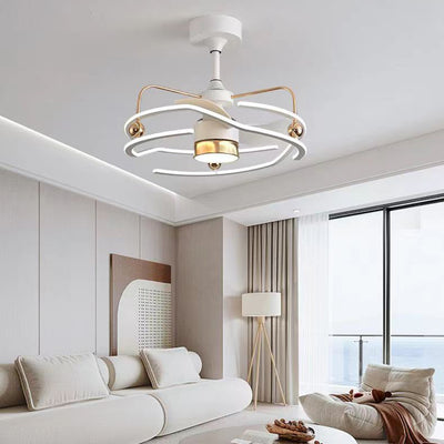 Contemporary Nordic Iron Aluminum Acrylic Round Tornado LED Downrods Ceiling Fan Light For Bedroom