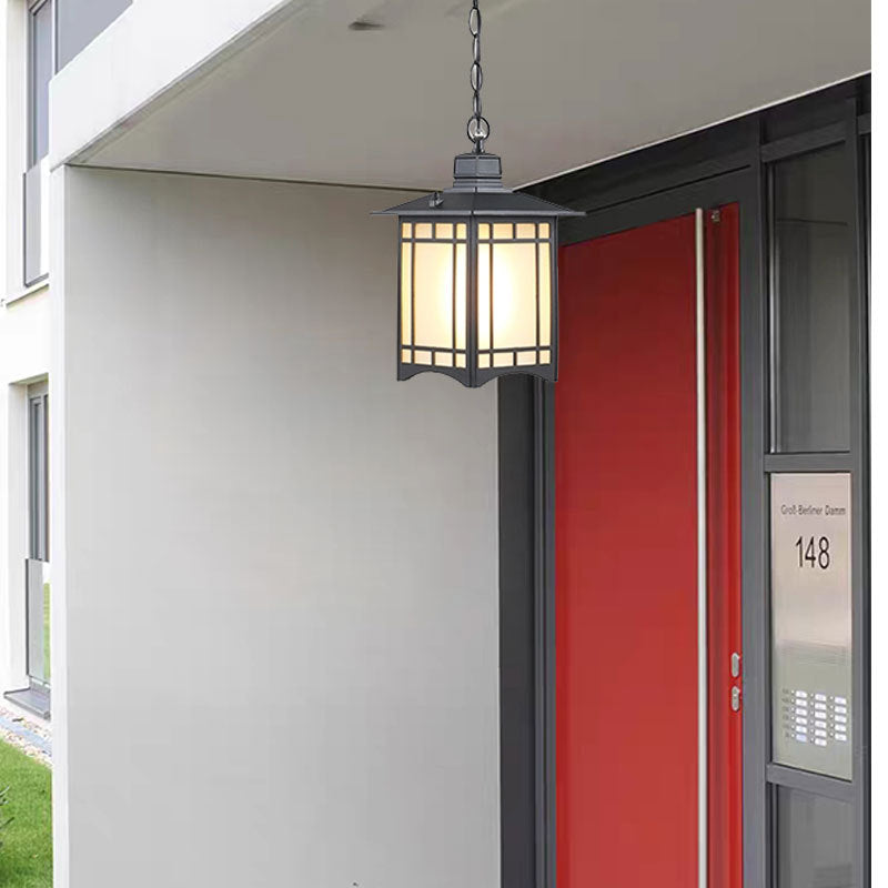 Traditional Chinese Waterproof Iron Aluminum Glass Cylinder Pergola 1-Light Pendant Light Outdoor Light For Outdoor Patio