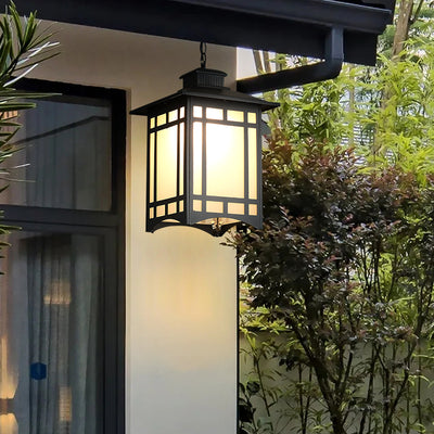 Traditional Chinese Waterproof Iron Aluminum Glass Cylinder Pergola 1-Light Pendant Light Outdoor Light For Outdoor Patio