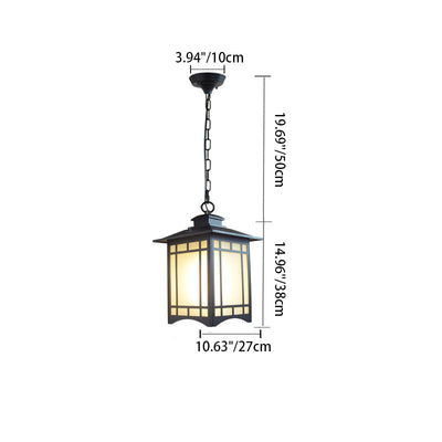 Traditional Chinese Waterproof Iron Aluminum Glass Cylinder Pergola 1-Light Pendant Light Outdoor Light For Outdoor Patio