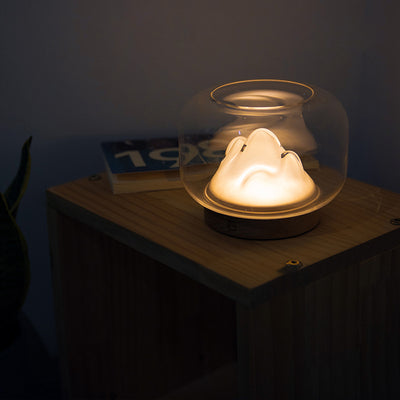 Contemporary Creative Rechargeable Glass Beech Wood Mountain Fishbowl LED Table Lamp Night Light For Bedside