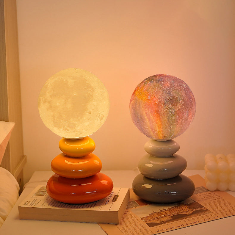 Contemporary Scandinavian USB Ceramic PLA Ball Moon Planet Stacked Stone LED Table Lamp Night Light For Bedroom