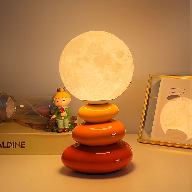 Contemporary Scandinavian USB Ceramic PLA Ball Moon Planet Stacked Stone LED Table Lamp Night Light For Bedroom