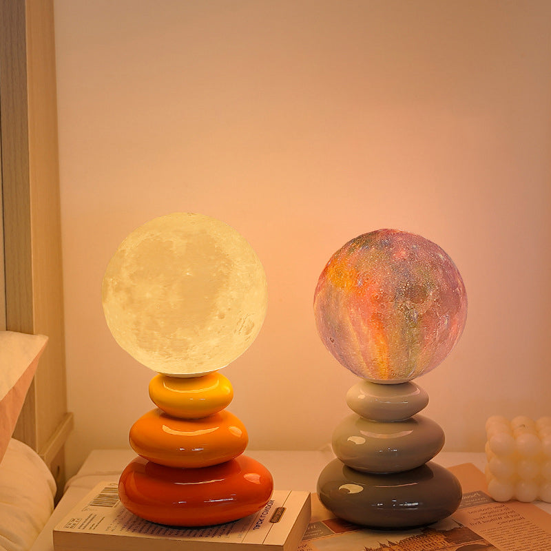 Contemporary Scandinavian USB Ceramic PLA Ball Moon Planet Stacked Stone LED Table Lamp Night Light For Bedroom