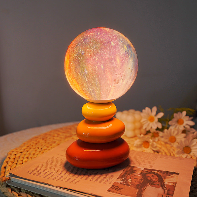 Contemporary Scandinavian USB Ceramic PLA Ball Moon Planet Stacked Stone LED Table Lamp Night Light For Bedroom