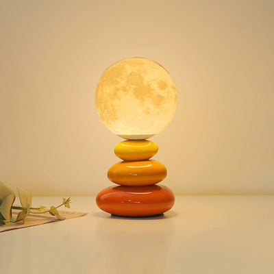 Contemporary Scandinavian USB Ceramic PLA Ball Moon Planet Stacked Stone LED Table Lamp Night Light For Bedroom