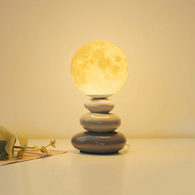 Contemporary Scandinavian USB Ceramic PLA Ball Moon Planet Stacked Stone LED Table Lamp Night Light For Bedroom