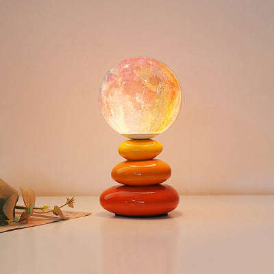 Contemporary Scandinavian USB Ceramic PLA Ball Moon Planet Stacked Stone LED Table Lamp Night Light For Bedroom