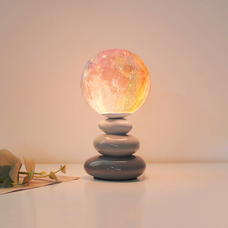 Contemporary Scandinavian USB Ceramic PLA Ball Moon Planet Stacked Stone LED Table Lamp Night Light For Bedroom