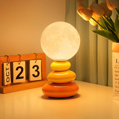 Contemporary Scandinavian USB Ceramic PLA Ball Moon Planet Stacked Stone LED Table Lamp Night Light For Bedroom