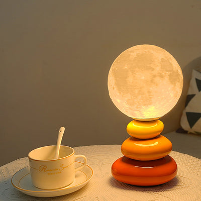 Contemporary Scandinavian USB Ceramic PLA Ball Moon Planet Stacked Stone LED Table Lamp Night Light For Bedroom