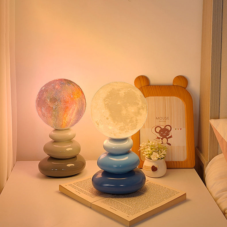 Contemporary Scandinavian USB Ceramic PLA Ball Moon Planet Stacked Stone LED Table Lamp Night Light For Bedroom