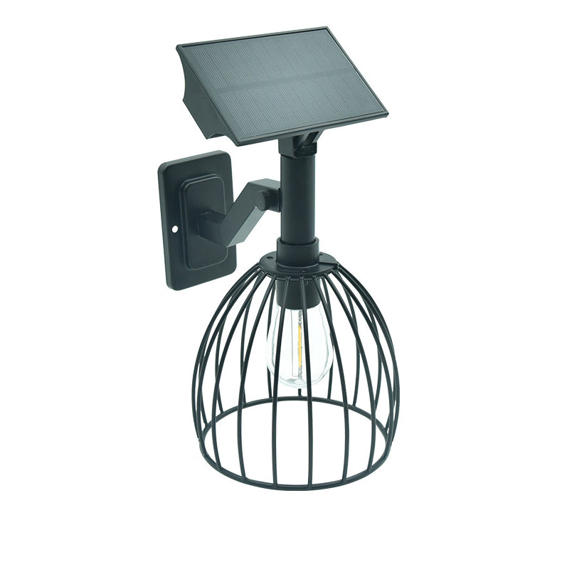 Contemporary Industrial Solar Waterproof Hardware ABS Round Cage 1-Light Wall Sconce Lamp For Outdoor Patio