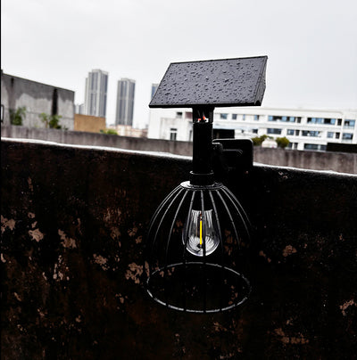 Contemporary Industrial Solar Waterproof Hardware ABS Round Cage 1-Light Wall Sconce Lamp For Outdoor Patio