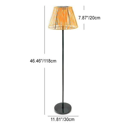 Traditional Japanese Solar Rechargeable Waterproof Conic Weaving Iron ABS LED Outdoor Standing Floor Lamp For Garden