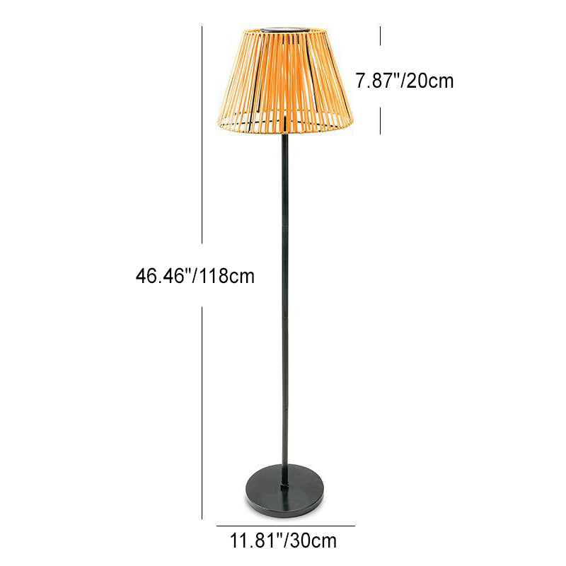 Traditional Japanese Solar Rechargeable Waterproof Conic Weaving Iron ABS LED Outdoor Standing Floor Lamp For Garden