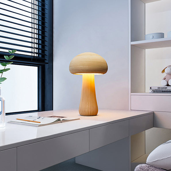 Contemporary Scandinavian Rechargeable Solid Wood Mushroom LED Table Lamp Night Light For Bedside