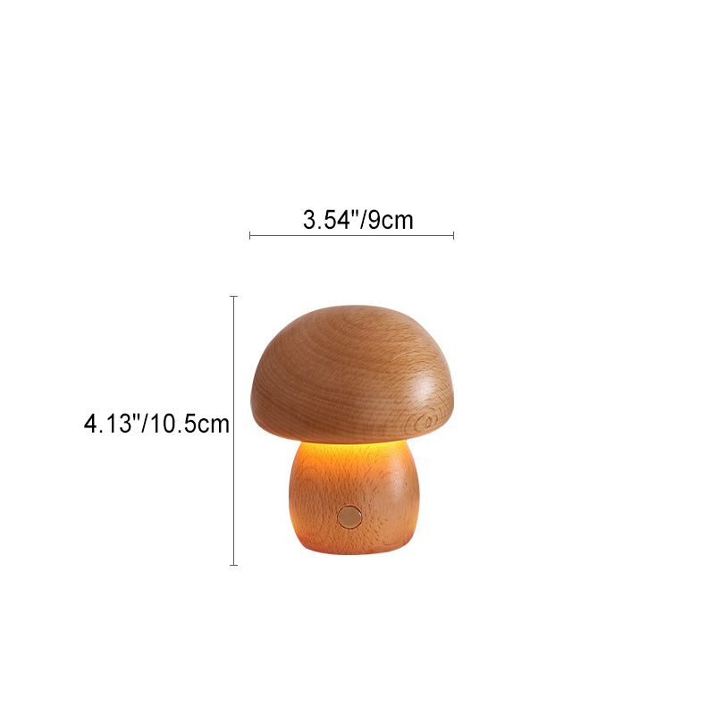 Contemporary Scandinavian Rechargeable Solid Wood Mushroom LED Table Lamp Night Light For Bedside