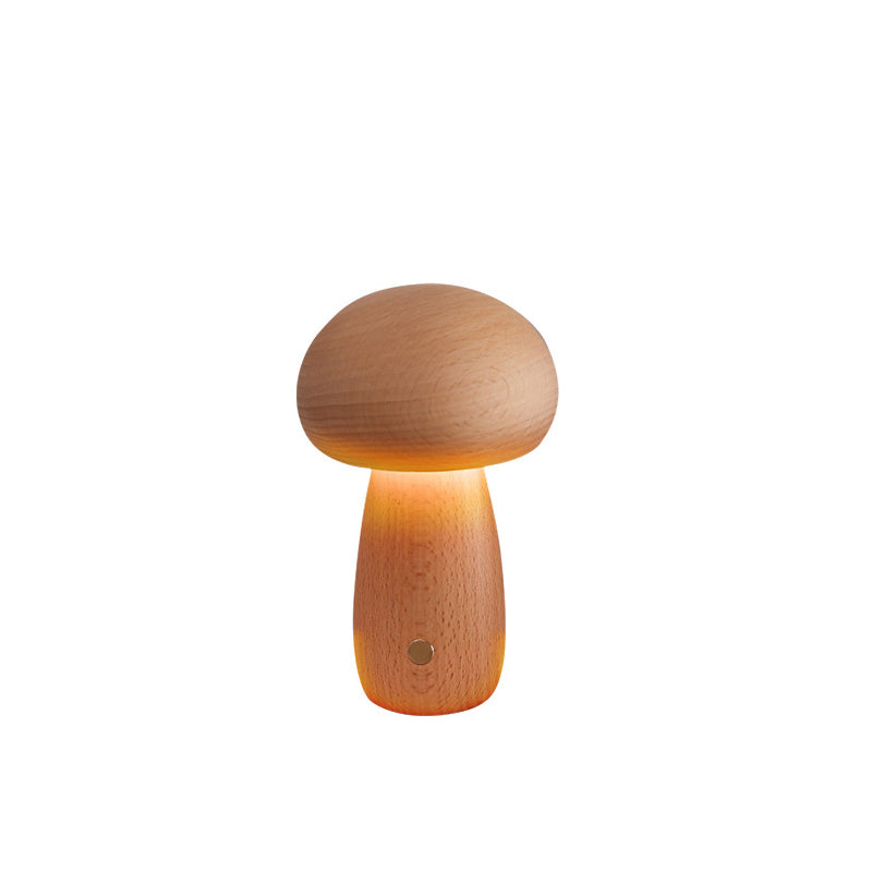 Contemporary Scandinavian Rechargeable Solid Wood Mushroom LED Table Lamp Night Light For Bedside