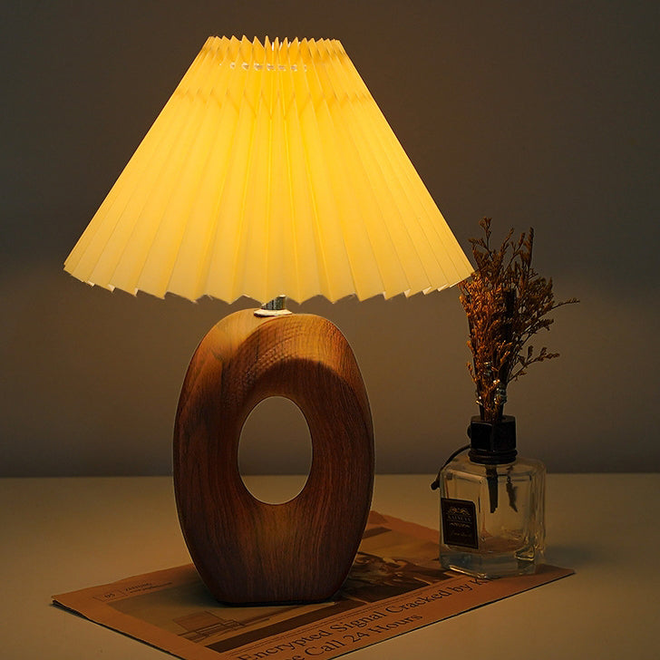 Contemporary Nordic USB Fabric Ceramic Conic Pleated Skeletonized LED Table Lamp For Bedroom