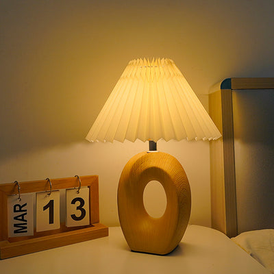 Contemporary Nordic USB Fabric Ceramic Conic Pleated Skeletonized LED Table Lamp For Bedroom