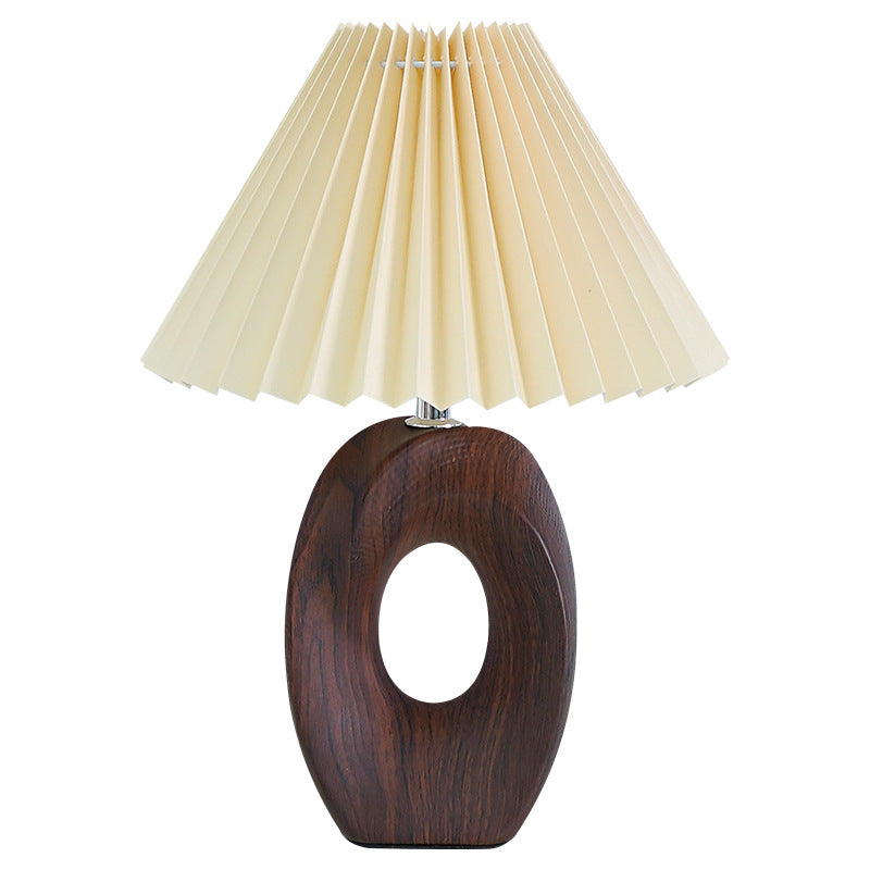 Contemporary Nordic USB Fabric Ceramic Conic Pleated Skeletonized LED Table Lamp For Bedroom