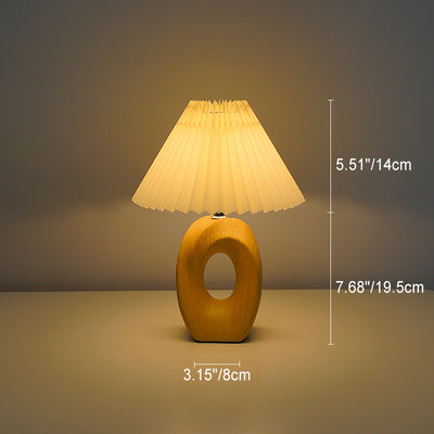 Contemporary Nordic USB Fabric Ceramic Conic Pleated Skeletonized LED Table Lamp For Bedroom