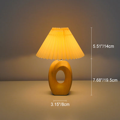 Contemporary Nordic USB Fabric Ceramic Conic Pleated Skeletonized LED Table Lamp For Bedroom