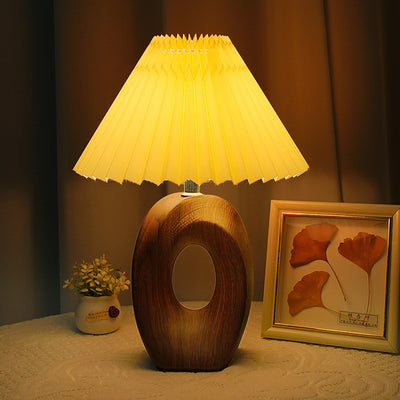 Contemporary Nordic USB Fabric Ceramic Conic Pleated Skeletonized LED Table Lamp For Bedroom