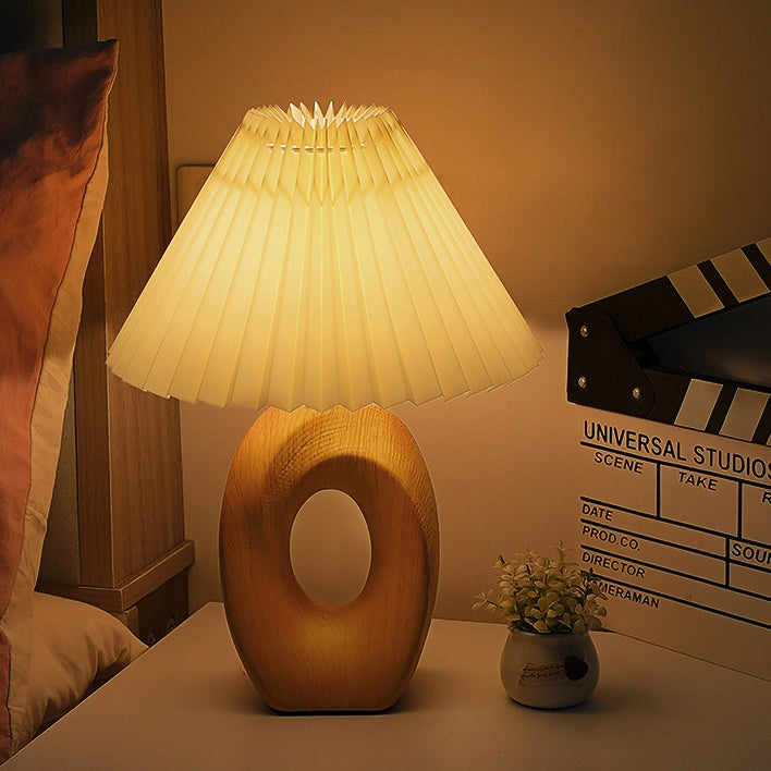 Contemporary Nordic USB Fabric Ceramic Conic Pleated Skeletonized LED Table Lamp For Bedroom