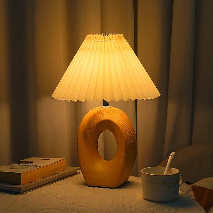 Contemporary Nordic USB Fabric Ceramic Conic Pleated Skeletonized LED Table Lamp For Bedroom