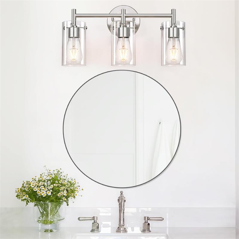 Contemporary Industrial Metal Glass Cylinder 3-Light Wall Sconce Lamp Vanity Light For Bathroom