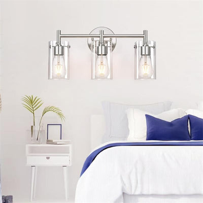 Contemporary Industrial Metal Glass Cylinder 3-Light Wall Sconce Lamp Vanity Light For Bathroom