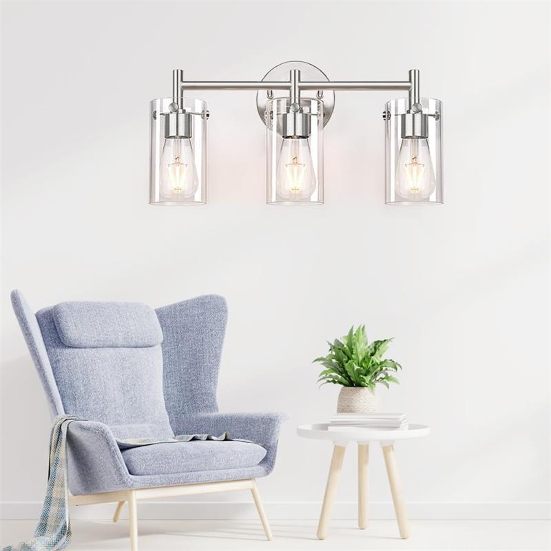 Contemporary Industrial Metal Glass Cylinder 3-Light Wall Sconce Lamp Vanity Light For Bathroom