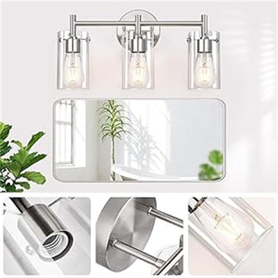 Contemporary Industrial Metal Glass Cylinder 3-Light Wall Sconce Lamp Vanity Light For Bathroom