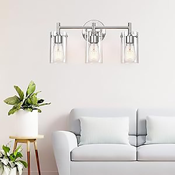 Contemporary Industrial Metal Glass Cylinder 3-Light Wall Sconce Lamp Vanity Light For Bathroom