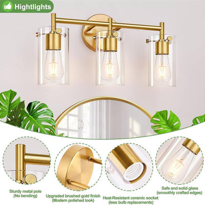 Contemporary Industrial Metal Glass Cylinder 3-Light Wall Sconce Lamp Vanity Light For Bathroom