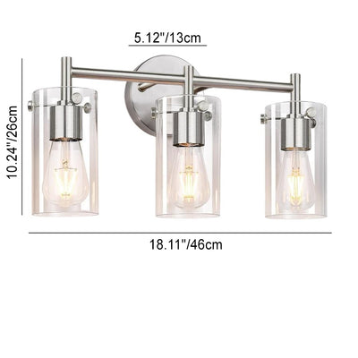 Contemporary Industrial Metal Glass Cylinder 3-Light Wall Sconce Lamp Vanity Light For Bathroom