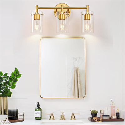 Contemporary Industrial Metal Glass Cylinder 3-Light Wall Sconce Lamp Vanity Light For Bathroom