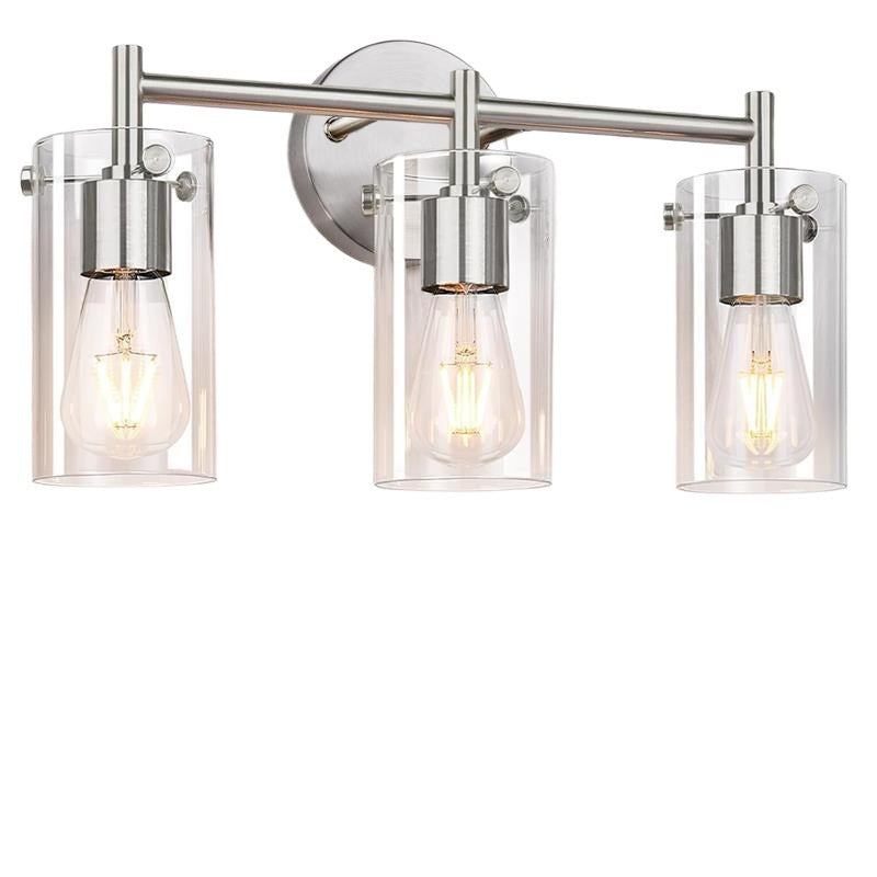 Contemporary Industrial Metal Glass Cylinder 3-Light Wall Sconce Lamp Vanity Light For Bathroom