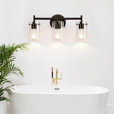 Contemporary Industrial Metal Glass Cylinder 3-Light Wall Sconce Lamp Vanity Light For Bathroom