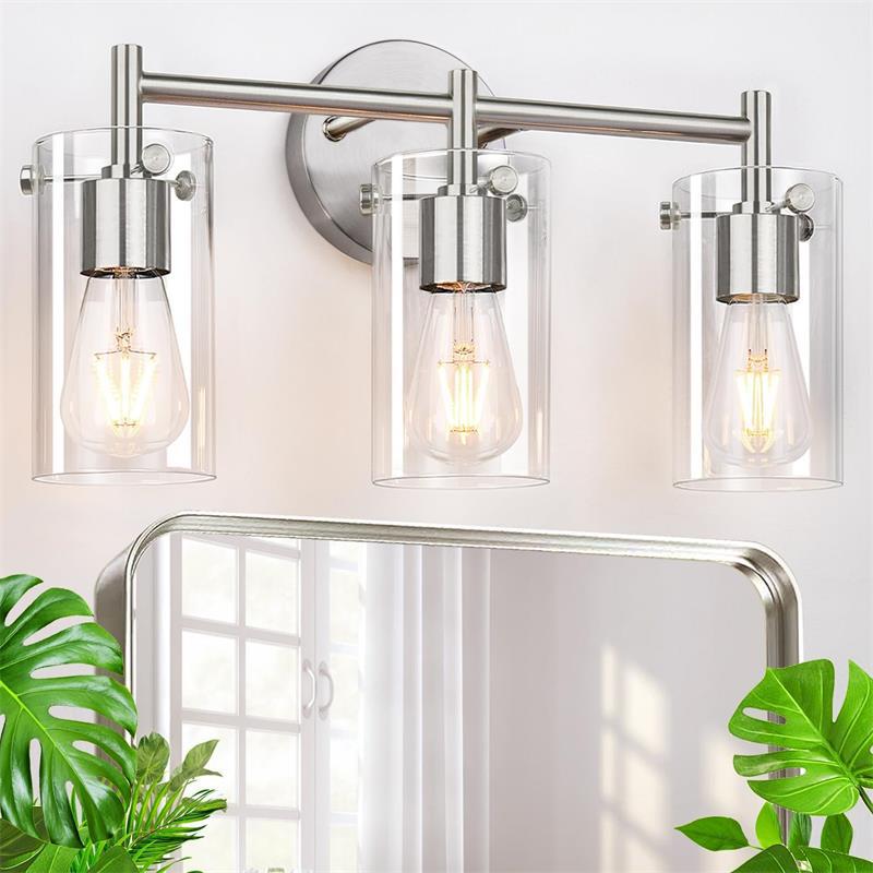 Contemporary Industrial Metal Glass Cylinder 3-Light Wall Sconce Lamp Vanity Light For Bathroom