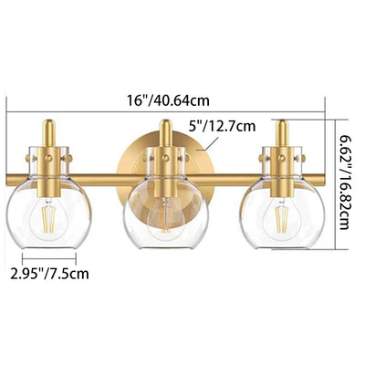 Modern Simplicity Metal Glass Ball 3-Light Wall Sconce Lamp Vanity Light For Bathroom