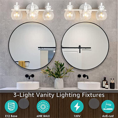 Modern Simplicity Metal Glass Ball 3-Light Wall Sconce Lamp Vanity Light For Bathroom