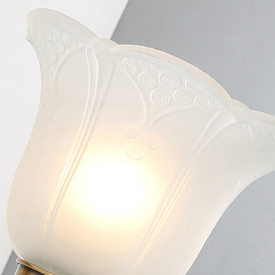 Traditional European Copper Glass Hardware Bell Floral 1/2 Light Wall Sconce Lamp For Bedside